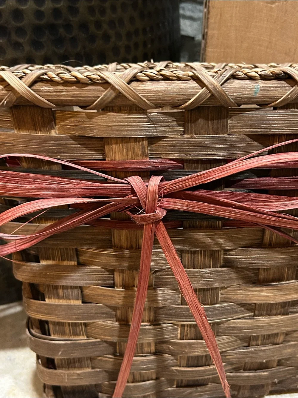hand-woven wall or door hung wooden splint basket